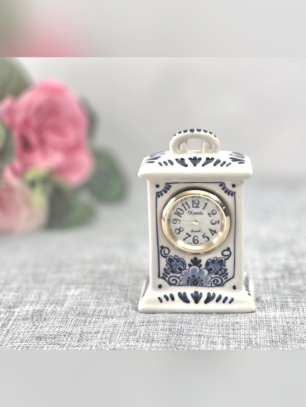 Vintage Delfts Blauw Mini Carriage Clock Christiaan Huygens No 400DB Handpainted